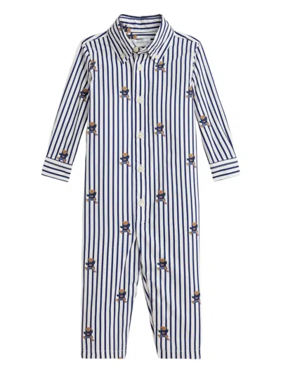 Polo Ralph Lauren Babies' Bear-print Striped Romper In White