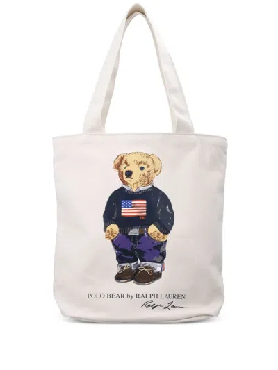 Polo Ralph Lauren Kids' Bear-print Tote Bag In White