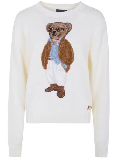Polo Ralph Lauren Cotton Bear Long Sleeve Crew Neck In White