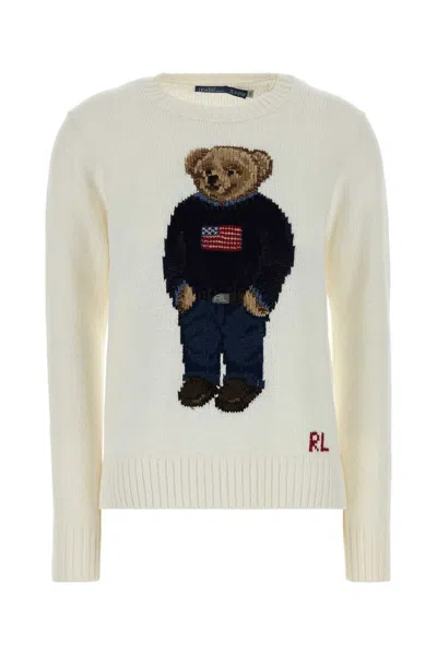 Polo Ralph Lauren Bear Sweater-long Sleeve-pullover In White