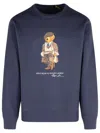Polo Ralph Lauren Navy Blue Cotton Blend Sweatshirt With Iconic Bear Logo In Blue