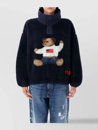 Polo Ralph Lauren Polo Bear High Pile Fleece Mockneck In Blue