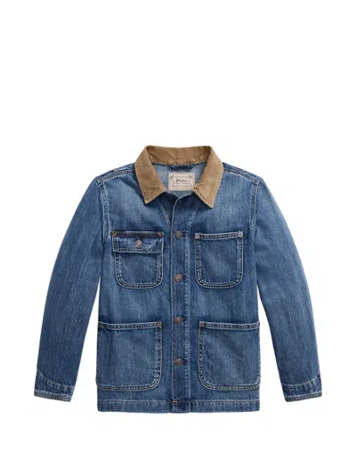 Polo Ralph Lauren Kids' Bear-appliqué Denim Shirt Jacket In Blue