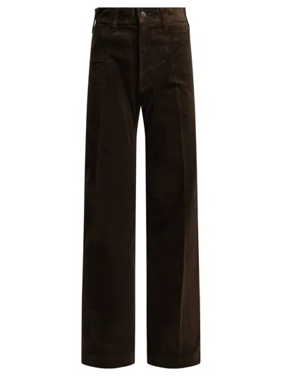 Polo Ralph Lauren Ribbed Cotton Flare Pants With Stretch In Brown