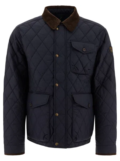 Polo Ralph Lauren 'the Beaton' Blue Jacket With Corduroy Collar And Logo Patch On The Sleeve In Tech Fabric Man