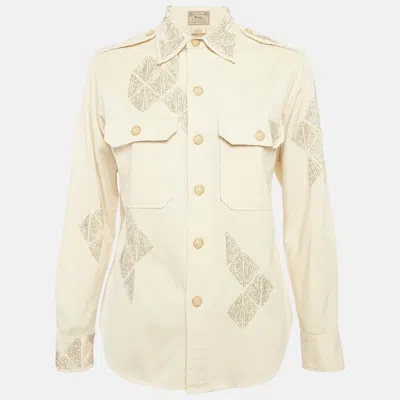 Pre-owned Polo Ralph Lauren Beige Beaded Gabardine Jacket Xs In Sand