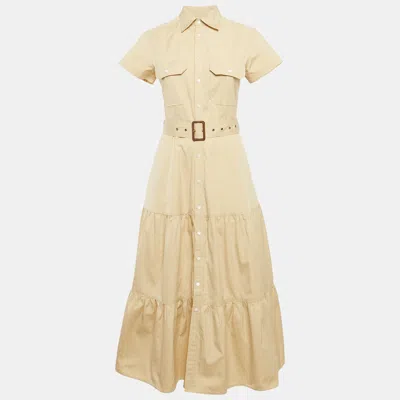 Pre-owned Polo Ralph Lauren Beige Belted Button Front Tiered Midi Dress S