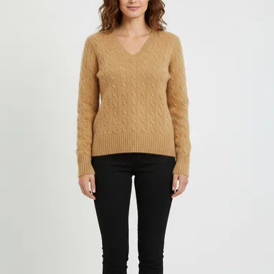 Pre-owned Polo Ralph Lauren Beige Cable Knit Cashmere V-neck Sweater S In Sand