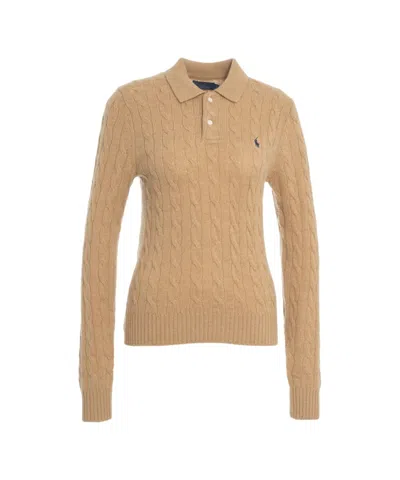 Polo Ralph Lauren Beige Cable Knit Sweater In Nude