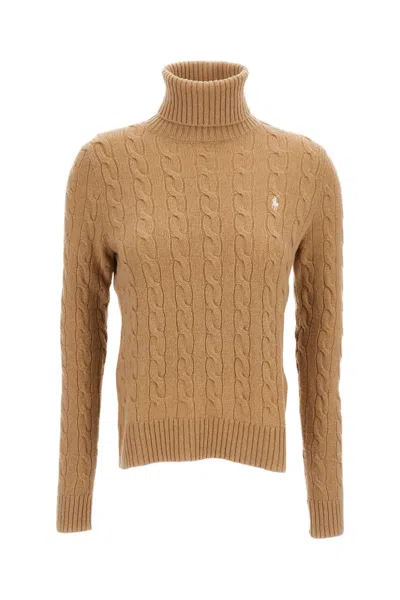 Polo Ralph Lauren Beige Cable-knit Wool-cashmere Blend Turtleneck Sweater In White