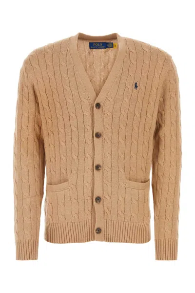 Polo Ralph Lauren Beige Cotton Cardigan In Camel