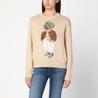 POLO RALPH LAUREN BEIGE COTTON POLO BEAR JUMPER