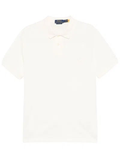 Polo Ralph Lauren Cotton Polo In Ivory With Logo In Beige