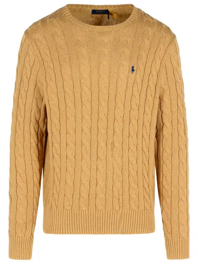 Polo Ralph Lauren Beige Cable Knit Crewneck Sweater With Pony Embroidery On The Front In Wool And Cashmere Man In Nude