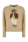 Polo Ralph Lauren Beige Cotton Polo Bear Jumper In Gold