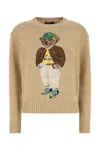 Polo Ralph Lauren Beige Cotton Polo Bear Jumper In Brown
