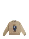 Polo Ralph Lauren Bear Polo Shirt With Rolled Collar In Neutrals