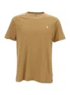 Polo Ralph Lauren Beige Crewneck T-shirt With Pony Embroidery In Cotton Man