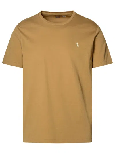Polo Ralph Lauren Beige Crewneck T-shirt With Pony Embroidery In Cotton Man
