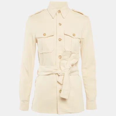 Pre-owned Polo Ralph Lauren Beige Flannel Belted Shirt Jacket Xs In Sand