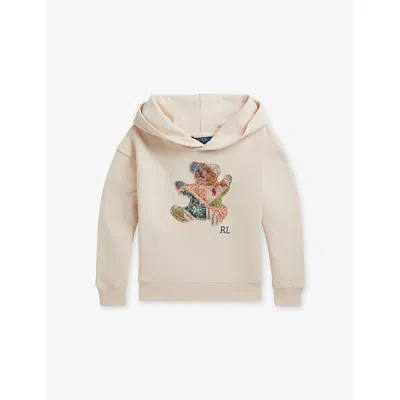 Polo Ralph Lauren Kids' Girls' Sitting Bear-appliqué Cotton Hoody Beig In Neutral