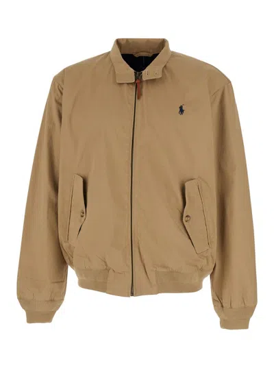 Polo Ralph Lauren Beige Jacket With Foldable Collar And Embroidered Pony On The Front In Cotton Man In Brown