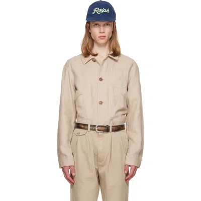 Polo Ralph Lauren Beige Linen Herringbone Utility Jacket In Neutral