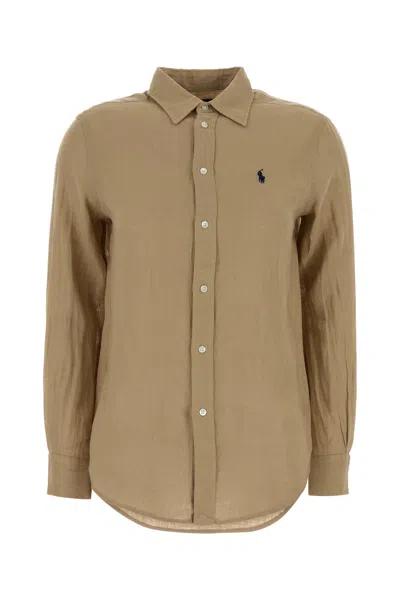 Polo Ralph Lauren Beige Linen Shirt In Nude