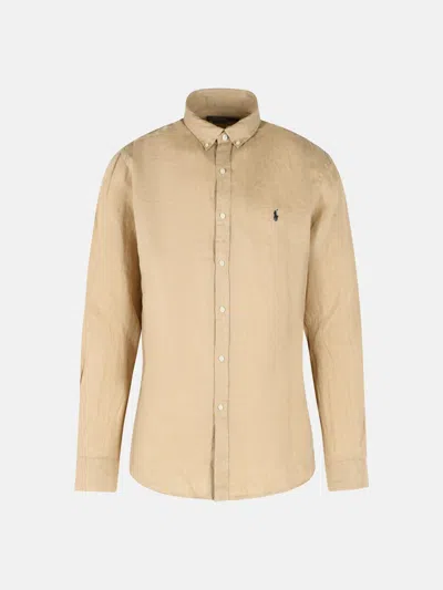 Polo Ralph Lauren Beige Linen Shirt In Brown