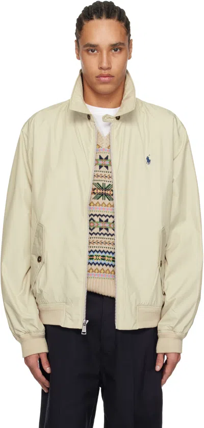 Polo Ralph Lauren Beige Packable Taffeta Bomber Jacket In Stoneware Grey