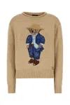Polo Ralph Lauren Beige Polo Bear Roll-neck Sweater In Beige