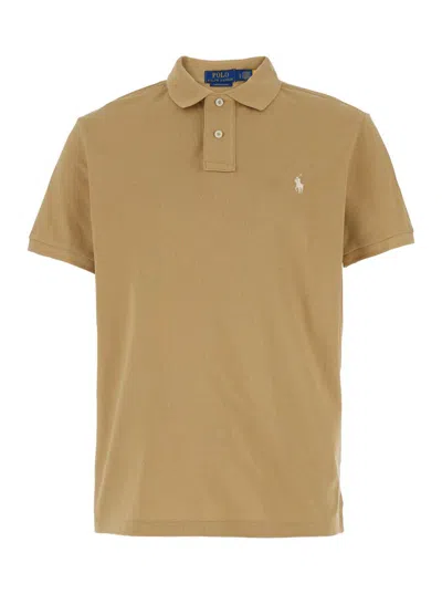 Polo Ralph Lauren Beige Polo Shirt With Classic Collar And Pony Embroidery On The Front In Brown