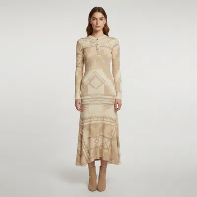 Pre-owned Polo Ralph Lauren Beige Southwestern Knit Henley Maxi Dress Xs