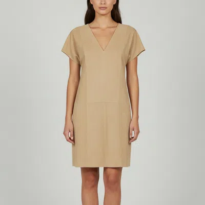 Pre-owned Polo Ralph Lauren Beige Suede V- Neck Cecelia Short Dress S In Sand