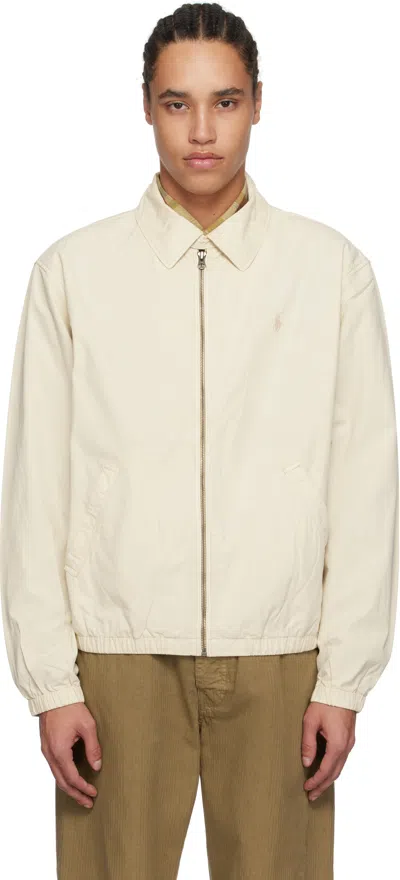 POLO RALPH LAUREN BEIGE 'THE BAYPORT' MINERAL-DYED POPLIN BOMBER JACKET
