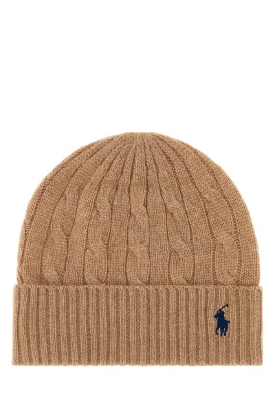 Polo Ralph Lauren Beige Wool Blend Beanie Hat In Brown