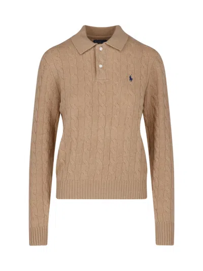 Polo Ralph Lauren Beige Wool-cashmere Embroidered Logo Polo Shirt In Brown