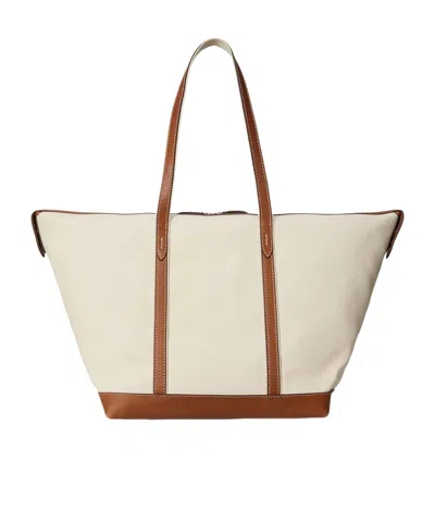 Polo Ralph Lauren Bellport Leather-trimmed Canvas Tote Bag In Brown