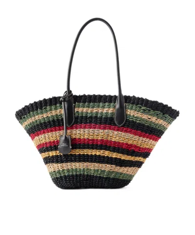 Polo Ralph Lauren Bellport Medium Leather-trimmed Raffia Tote In Multi