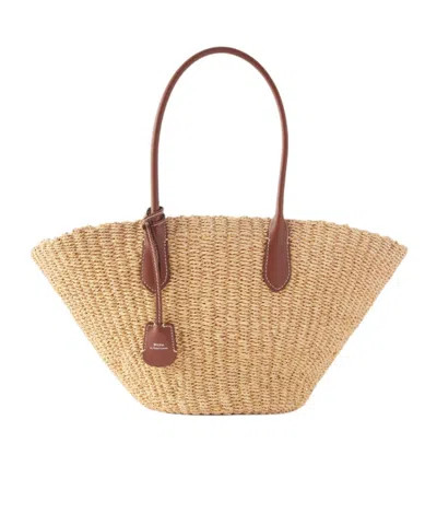 Polo Ralph Lauren Bellport Medium Leather-trimmed Raffia Tote In Nude