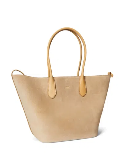 Polo Ralph Lauren Bellport Suede Leather Tote Bag In Neutral