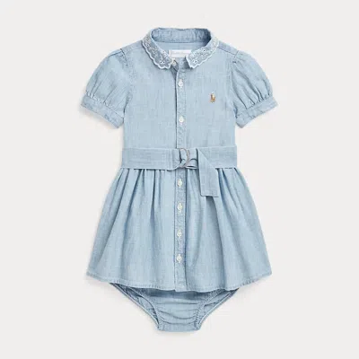 Polo Ralph Lauren Baby Girls Belted Chambray Shirtdress In Blue
