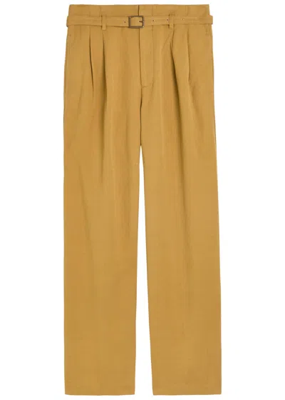 Polo Ralph Lauren Belted Cotton And Linen-blend Trousers In Brown