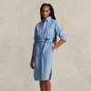 Polo Ralph Lauren Belted Cotton Oxford Shirtdress In Blue