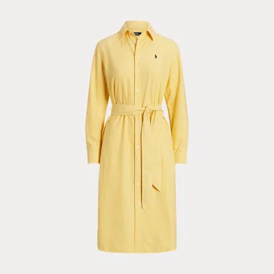 Polo Ralph Lauren Belted Cotton Oxford Shirtdress In Yellow