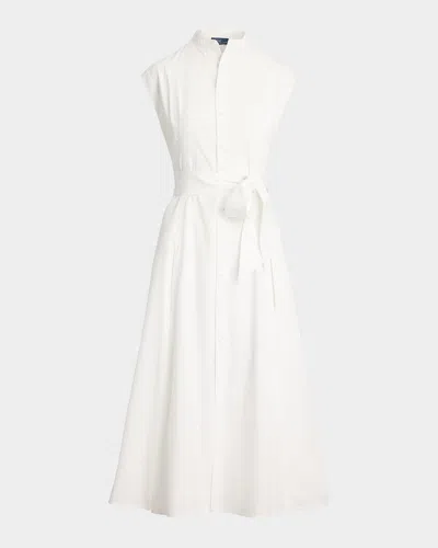 Polo Ralph Lauren Belted Cotton Sleeveless A-line Dress In White