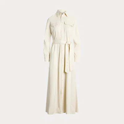 Polo Ralph Lauren Belted Cotton Twill Shirtdress In Vanilla Cream