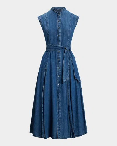 Polo Ralph Lauren Belted Denim Sleeveless A-line Dress In Indigo