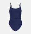 Polo Ralph Lauren Kennedy Belted One Piece Swimsuit In Blue