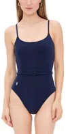 Polo Ralph Lauren Kennedy Belted One Piece Swimsuit In Blue